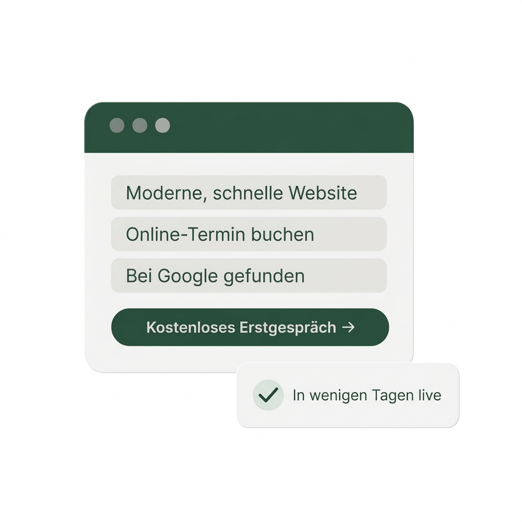 Vorschau: Website-Ausschnitt mit den wichtigsten Vorteilen und dem Button für ein kostenloses Erstgespräch